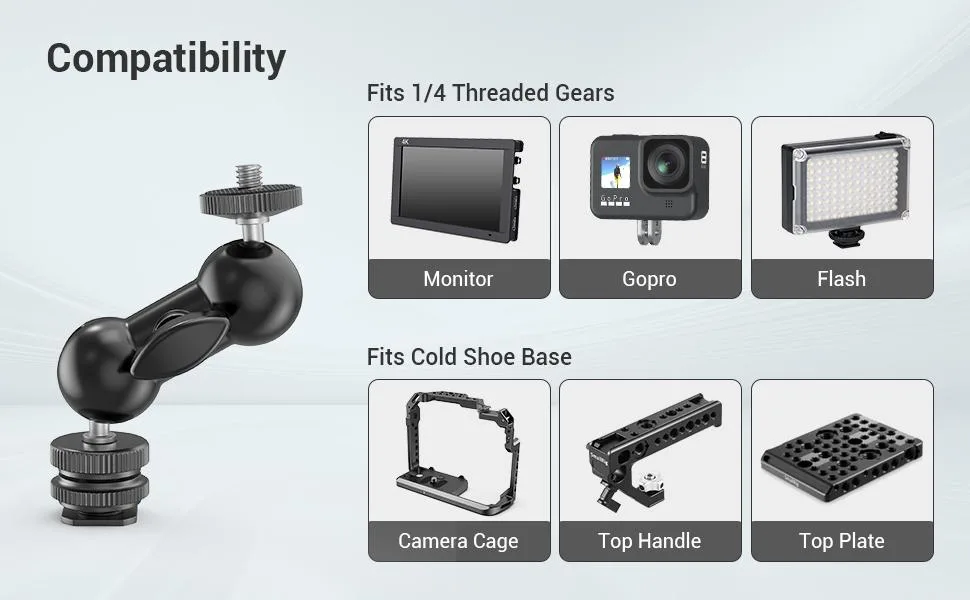 SmallRig Cool Ballhead, Multi-Function Double Ball Dead Adapter with Shoe Mount & 1/4" Screw for Monitors Led Light Microphone - 1135 - 1135
