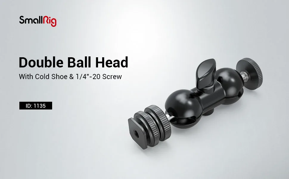 SmallRig Cool Ballhead, Multi-Function Double Ball Dead Adapter with Shoe Mount & 1/4" Screw for Monitors Led Light Microphone - 1135 - 1135 A+
