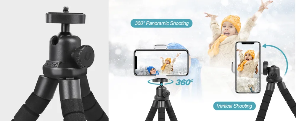 UBeesize Phone Tripod, Portable and Flexible Tripod with Wireless Remote and Clip, Cell Phone Tripod Stand for Video Recording(Black - tripod