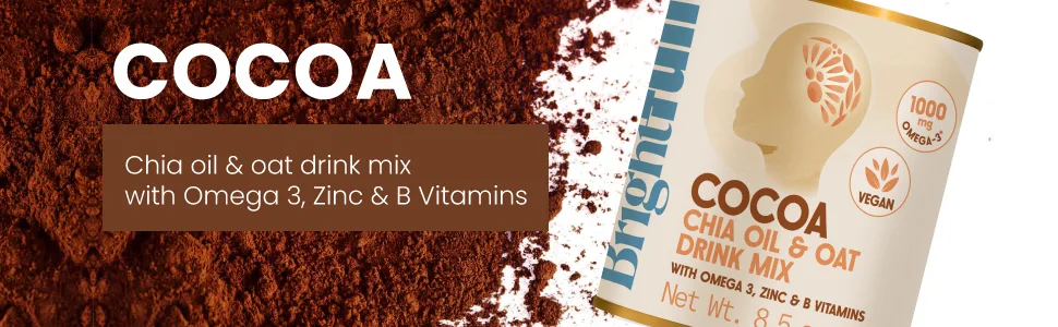 BRIGHTFULL Matcha, Coconut, & Chia Oil Nutrient Blend Drink Mix with Omega 3, MCTs, and B Vitamins for Cognitive Function and Memory (10.5oz Jar) - cocoa