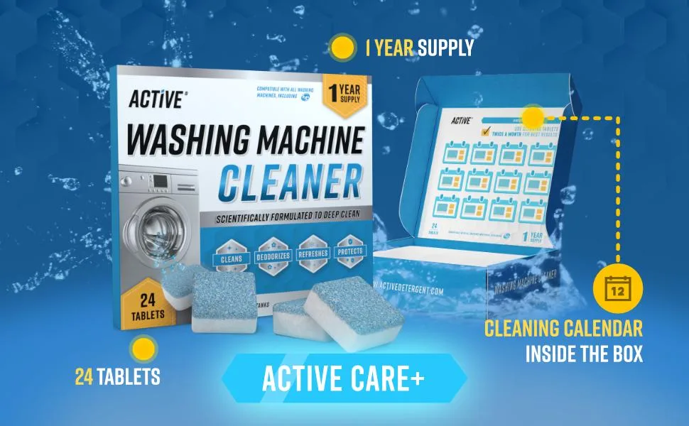 Washing Machine Cleaner Descaler 24 Pack - Deep Cleaning Tablets For HE Front Loader & Top Load Washer, Septic Safe Eco-Friendly Deodorizer, Clean Inside Drum And Laundry Tub Seal - 12 Month Supply 24 Tablets - 1 Year Supply 24 Tablets Active