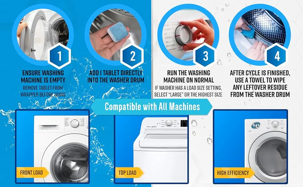 Washing Machine Cleaner Descaler 24 Pack - Deep Cleaning Tablets For HE Front Loader & Top Load Washer, Septic Safe Eco-Friendly Deodorizer, Clean Inside Drum And Laundry Tub Seal - 12 Month Supply 24 Tablets - active, washing machine, cleaner, tablets