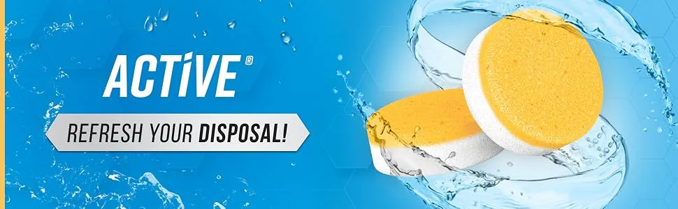 ACTIVE Garbage Disposal Cleaner Deodorizer Tablets 24 Pack - Fresh Citrus Foaming Scrub Sink and Disposer Freshener, Natural Kitchen Drain Cleaning Tablet - 1 Year Supply - ACTIVE Garbage Disposal Cleaner Tablets Premium Disposer Care