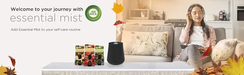 Air Wick Essential Mist Starter Kit (Diffuser + Refill), Apple Cinnamon, Fall Scent, Fall Spray, Essential Oils Diffuser, Air Freshener 1 Kit - Welcome to your journey with essential mist
