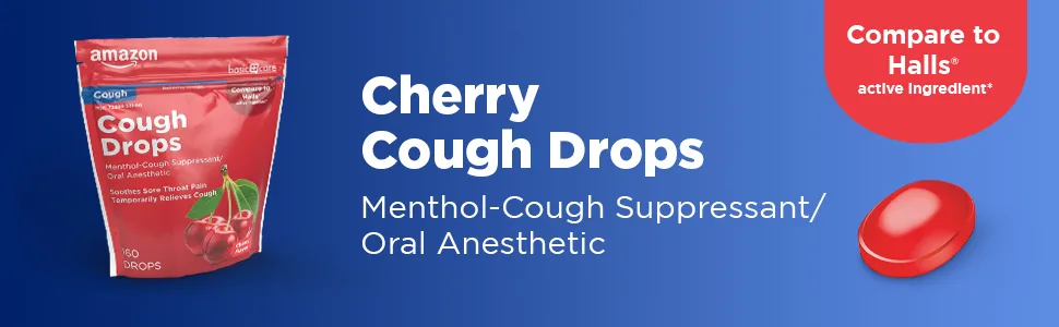 Amazon Basic Care Cherry Cough Drops, 160 count (Previously SoundHealth) - Amazon Basic Care Cherry Cough Drops; Compare to Halls active ingredient