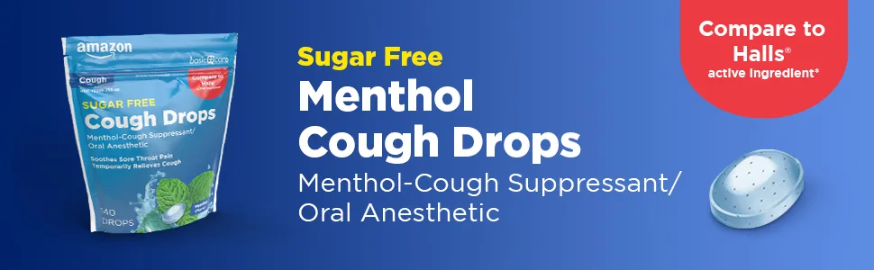 Amazon Basic Care Sugar Free Menthol Cough Drops, 140 count (Previously SoundHealth) Menthol 140 Count (Pack of 1) - Amazon Basic Care SF Menthol Cough Drops; Compare to Halls active ingredient
