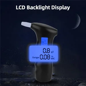 Portable Alcohol Tester, Professional Breathalyzer Digital Dark Blue LCD Display Auto Power Off Sound Alarm with 5 Mouthpieces for Drivers or Home Use - breathalyzer