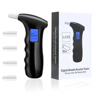 Portable Alcohol Tester, Professional Breathalyzer Digital Dark Blue LCD Display Auto Power Off Sound Alarm with 5 Mouthpieces for Drivers or Home Use - breathalyzer