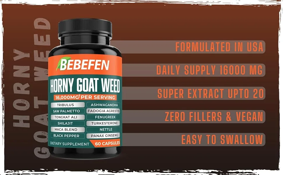 16000Mg Horny Goat Weed Capsules with Tribulus Terrestris, Tongkat Ali, Maca & Others - for Strength, Stamina, Endurance Support - HORNY COMPLEX 60CAPS Certificate