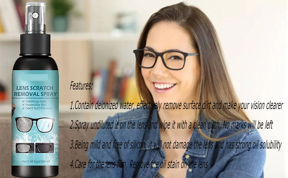 CHNLML New Lens Scratch Removal Spray,Eyeglass Windshield Glass Repair Liquid,Carefully Engineered Glasses Cleaner,for All Lenses (2PCS) - lens cleaner spray