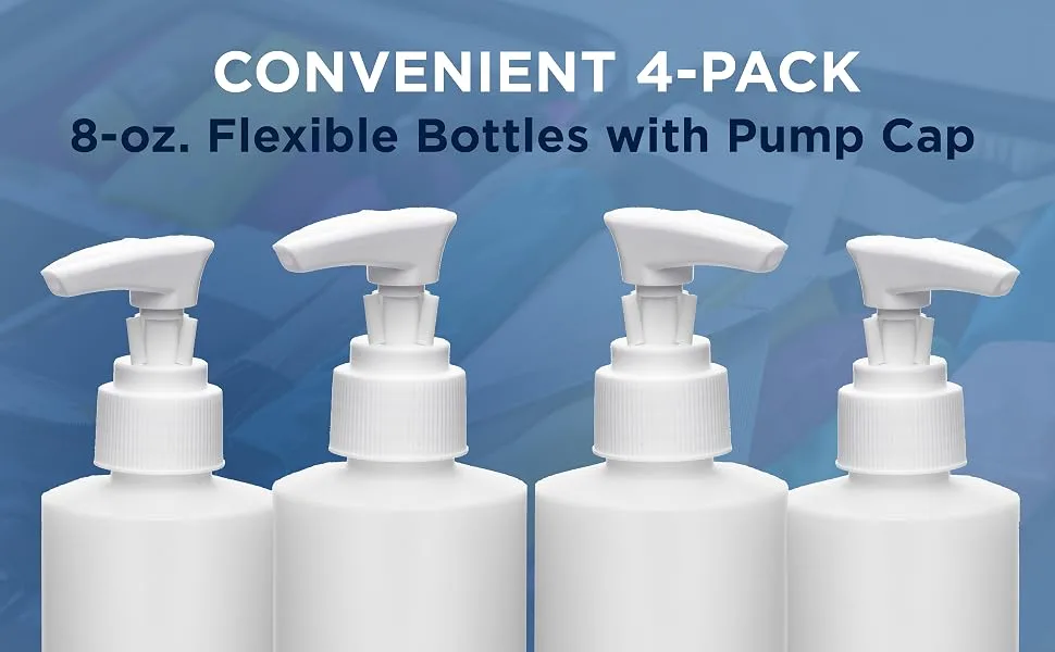 THNK, Pump Bottle Dispenser, Refillable and Perfect for Lotion, Soap, Hand Sanitizer, and More (4-Pack, 8-oz) 4 Pack  8oz - 4 pack