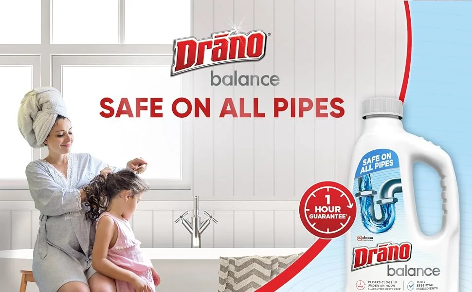 Drano Balance Drain Clog Remover and Cleaner, Non-Corrosive, Formulated Using Only Essential Ingredients, 32 Fl Oz - Safe on all pipes