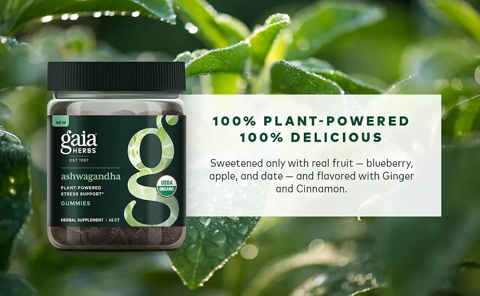 Gaia Herbs Organic Ashwagandha Gummies, Stress Support, Cinnamon, Ginger, Gluten Free, Vegan, 45 Count 45 Count (Pack of 1) - product information 4