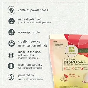 Grab Green Natural Garbage Disposal Cleaner, Deoderizer & Freshener Pods, Red Pear + MagnolieaWith Essential Oils, 12 Pods, Plant & Mineral-Based Ingredients - product information 9