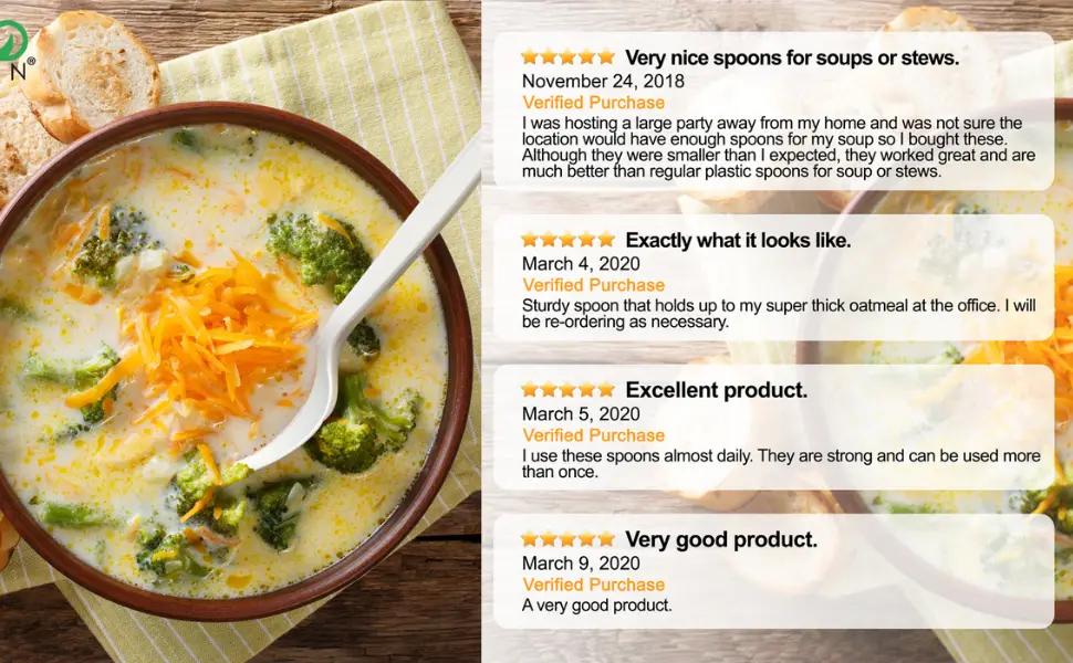 HeloGreen Eco-Friendly 50 Pack Cornstarch 6" Disposable Soup Spoons: Heavy Duty Disposable Spoons Alternative to Plastic Spoons, Plasticware Utensils Cutlery, Ivory. Soup Spoons Disposable Easily - HeloGreen Disposable Soup Spoons