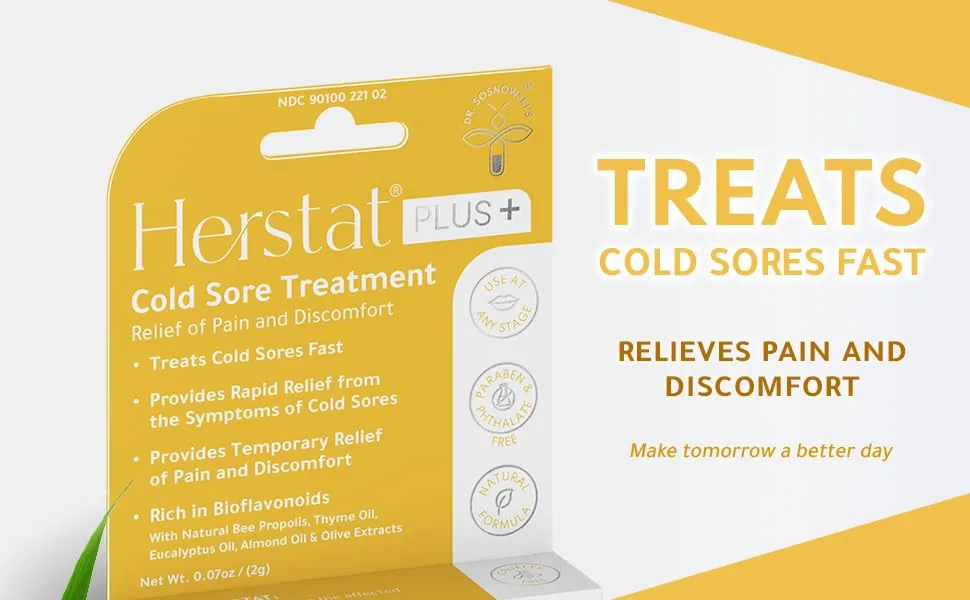 Herstat Plus + Cold Sore Treatment - Comes with Free Lip Care Stick - Herstat Plus+ Treats Cold Sores Fast