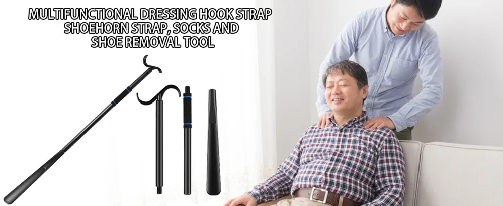 KkaFFe Dressing Stick with Shoe Horn,Sock Removal Tool Adjustable Extended for Disabled, Knee&Hip Replacements and Back Problems People - daily living dressing aids dressing aids elderly extra long shoe horn for seniors