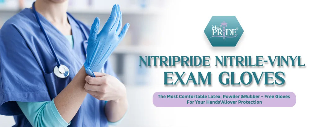 Med PRIDE NitriPride Nitrile-Vinyl Blend Exam Gloves, Large 100 - Powder Free, Latex Free & Rubber Free - Single Use Non-Sterile Protective Gloves for Medical Use, Cooking, Cleaning & More 100 Large - product information 1