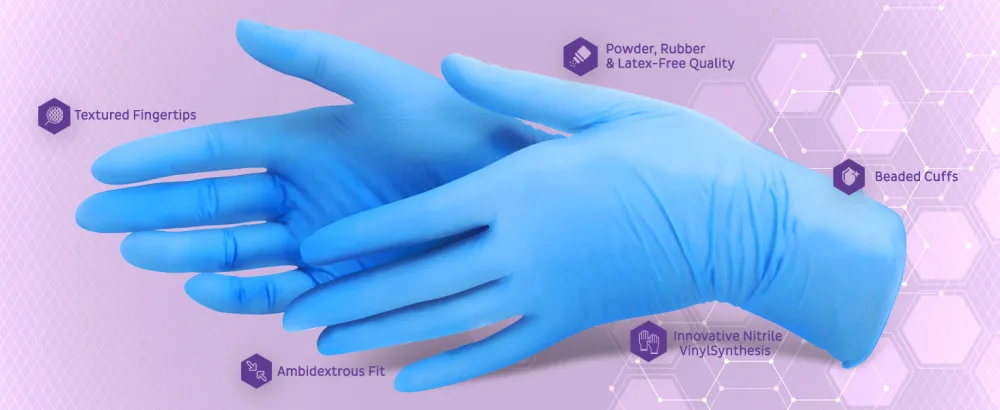 Med PRIDE NitriPride Nitrile-Vinyl Blend Exam Gloves, Large 100 - Powder Free, Latex Free & Rubber Free - Single Use Non-Sterile Protective Gloves for Medical Use, Cooking, Cleaning & More 100 Large - product information 2