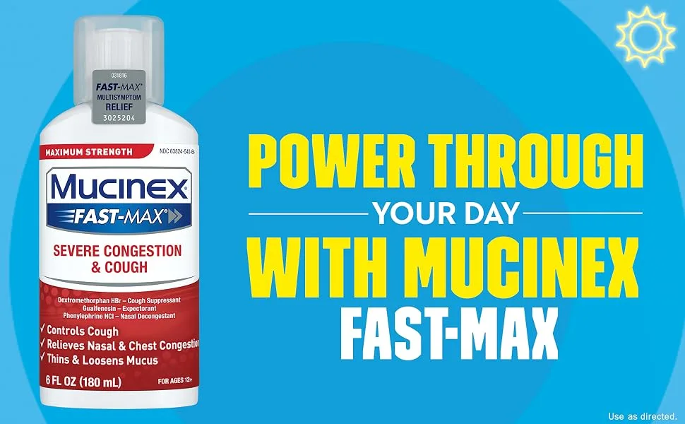 Congestion and Cough Liquid, Mucinex Fast-Max Severe Congestion and Cough Liquid, 6 fl. oz.(Package May Vary) - power through your day with mucinex fastmax