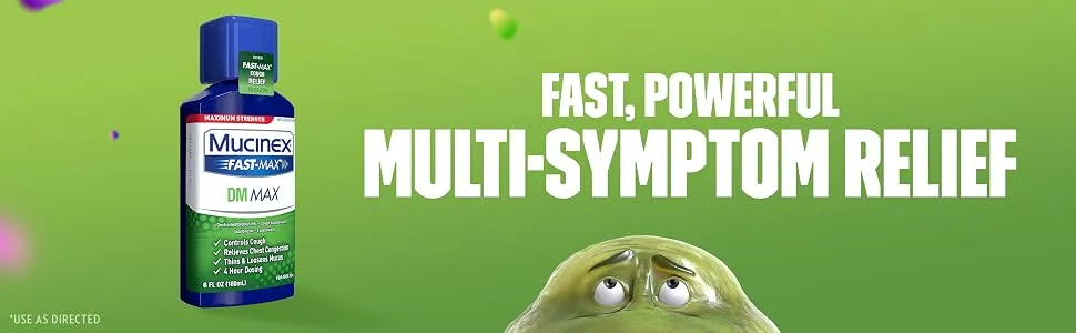 Maximum Strength Mucinex Fast-Max DM Max Liquid, 6 fl. oz. Controls Cough, Relieves Chest Congestion, Thins & Loosens Mucus(Packaging may vary) Cough & Congestion - fast symptom relief