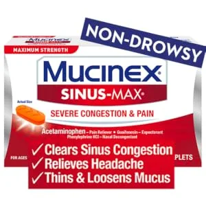 Mucinex Sinus-Max Severe Congestion Relief Caplets, 20 Count - non drowsy