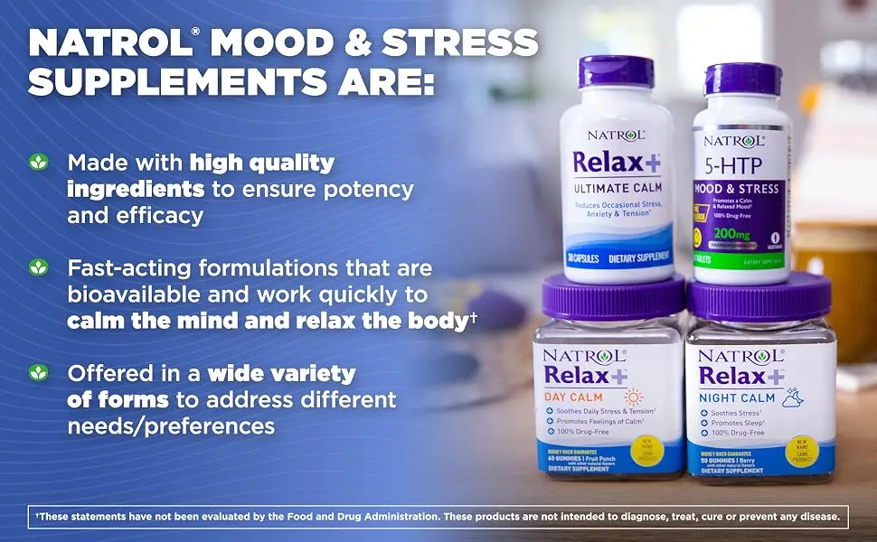 Natrol 5-HTP Time Release Tablets, Promotes a Calm Relaxed Mood, Helps Maintain a Positive Outlook, Drug-Free, Controlled Release, Maximum Strength, 100mg, 45 Count - Natrol Mood & Stress supplements are made with high quality ingredients to ensure potency & efficacy