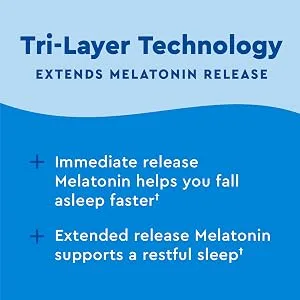 Nature Made Wellblends Sleep Longer, Melatonin 10mg, L-theanine, and GABA, Sleep Supplement, 35 Tri-Layer Tablets - Photograph stating that Nature Made Wellblends Sleep Longer offers longer restful sleep support