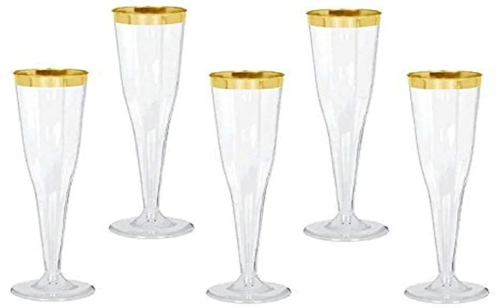 Oojami 30 Plastic Classic Champagne Disposable Flutes for Parties Plastic cups Wedding Party Toasting Cocktail Cups Bulk Party Pack (Gold Rim) - gold rim