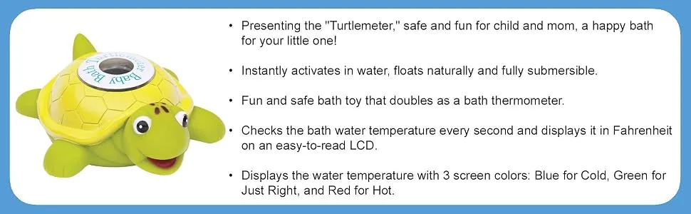 Turtlemeter, The Baby Bath Floating Turtle Toy and Bath Tub Thermometer - child bath accessory; child bath toy; tub toys; first bath; first bath toy; water thermometer