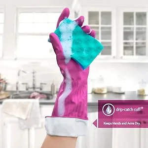 Playtex Living Reuseable Rubber Cleaning Gloves, Premium Protection Reusable Household Gloves, Small (2 pairs) - drip catch cuff