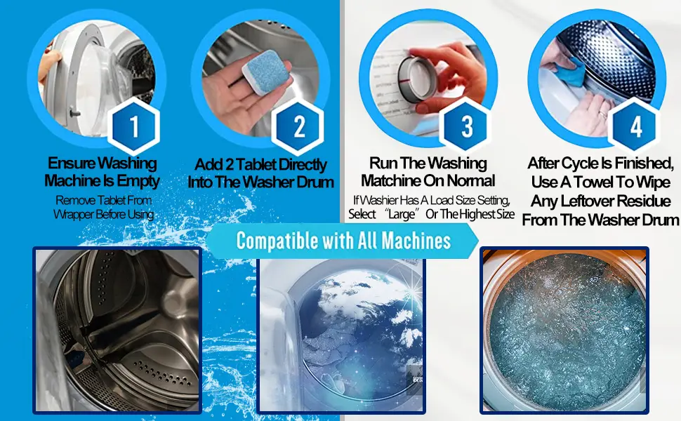 Ridars Washing Machine Cleaner Tablets - Deep Cleaning Washer Cleaner Tablets For HE Top Load Washer And Front Loader, Clean Laundry Tub And Inside Drum Seal (15 Tablets) - washer machine tablets