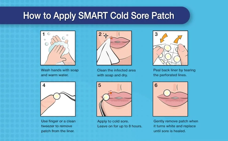 SMARTMED Smart Cold Sore Treatment Patch Large 36 Patches Help Prevent Breakouts, Soothe Itching and Burning | Skin Safe Adhesive - how to apply smartmed smart cold sore patch