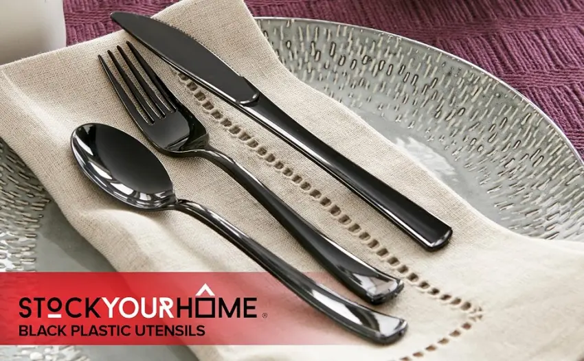 Stock Your Home (125-Count Plastic Knives, Disposable Silverware for Dinner, Heavy Duty Utensils, Heavyweight Party Flatware, Bulk Cutlery in Black - plastic forks
