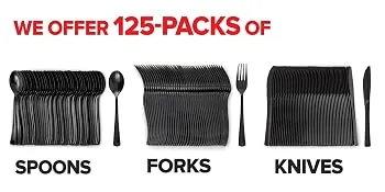 Stock Your Home (125-Count Plastic Knives, Disposable Silverware for Dinner, Heavy Duty Utensils, Heavyweight Party Flatware, Bulk Cutlery in Black - plastic spoons 100 count