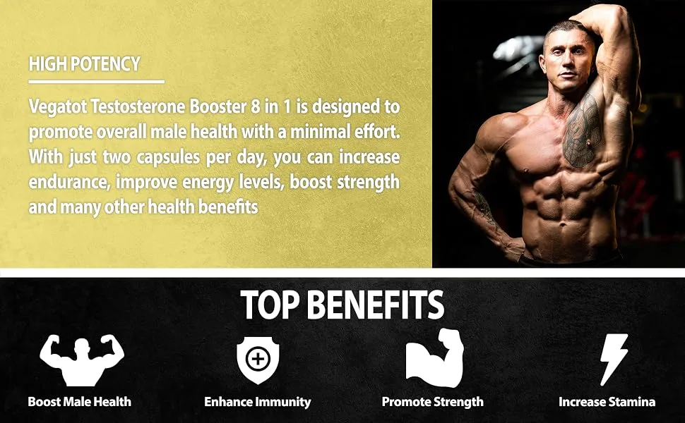VEGATOT      Ultimate Testo Support   ,    - Boost Performance with Tongkat Ali Panax Ginseng Maca Root Ashwagandha Tribulus, Energy Stamina Circulation Support 90 Count (pack of 1) - test booster