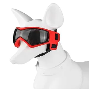 PEDOMUS Dog Goggles Small Dog Sunglasses Medium Adjustable Strap for UV Sunglasses Waterproof Protection for Small Medium Dog (Cool Black) - cool red