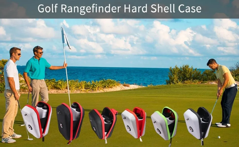 ACHIX Golf Rangefinder Hard Shell Case Compatible with Bushnell/Callaway, Universal Range Finder Carry Bag with Carabiner Belt Clip Silver-Red edge - GOLF RANGEFINDER CASE