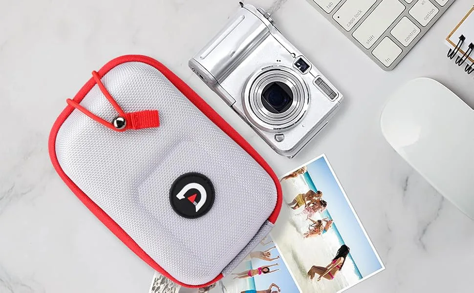 ACHIX Golf Rangefinder Hard Shell Case Compatible with Bushnell/Callaway, Universal Range Finder Carry Bag with Carabiner Belt Clip Silver-Red edge - Golf Rangefinder Hard Shell Case