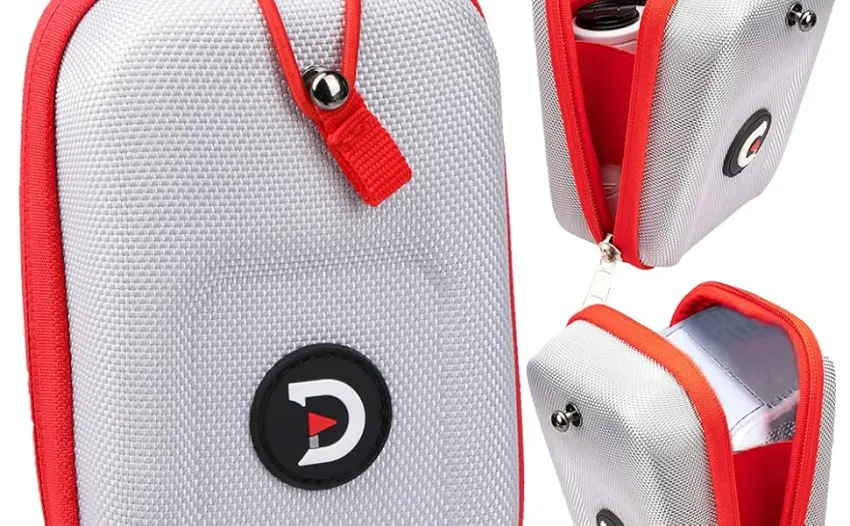 ACHIX Golf Rangefinder Hard Shell Case Compatible with Bushnell/Callaway, Universal Range Finder Carry Bag with Carabiner Belt Clip Silver-Red edge - Golf Rangefinder Hard Shell Case