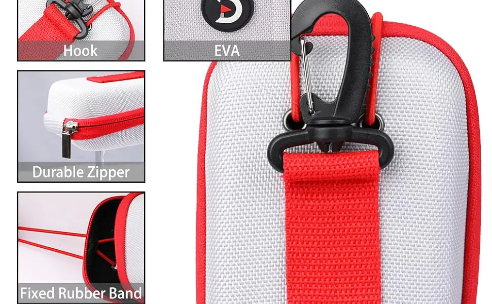 ACHIX Golf Rangefinder Hard Shell Case Compatible with Bushnell/Callaway, Universal Range Finder Carry Bag with Carabiner Belt Clip Silver-Red edge - Golf Rangefinder Hard Shell Case