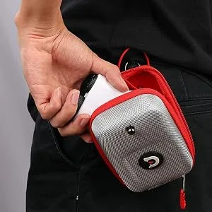 ACHIX Golf Rangefinder Hard Shell Case Compatible with Bushnell/Callaway, Universal Range Finder Carry Bag with Carabiner Belt Clip Silver-Red edge - Golf Rangefinder Hard Shell Case