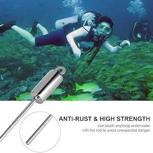 Alomejor Lobster Stick Scuba Diving Underwater Pointer Stick Rod Lanyard Strap Stainless Steel Diving Noise Maker Black - product information 20