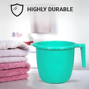 ATCUSA Plastic Mugs for Bathroom Bath Accessory x 1 Mug Bathing Mugs Dabba camping mug, certified bathing water mug - 1.5 litre capacity - Assorted colors - Highly Durable mug