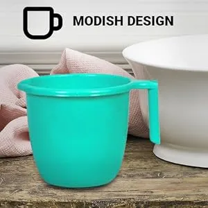 ATCUSA Plastic Mugs for Bathroom Bath Accessory x 1 Mug Bathing Mugs Dabba camping mug, certified bathing water mug - 1.5 litre capacity - Assorted colors - Modish Design mug