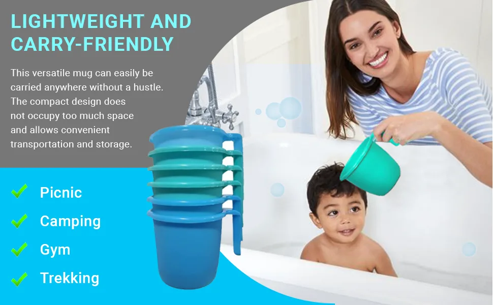 ATCUSA Plastic Mugs for Bathroom Bath Accessory x 1 Mug Bathing Mugs Dabba camping mug, certified bathing water mug - 1.5 litre capacity - Assorted colors - Plastic Mugs