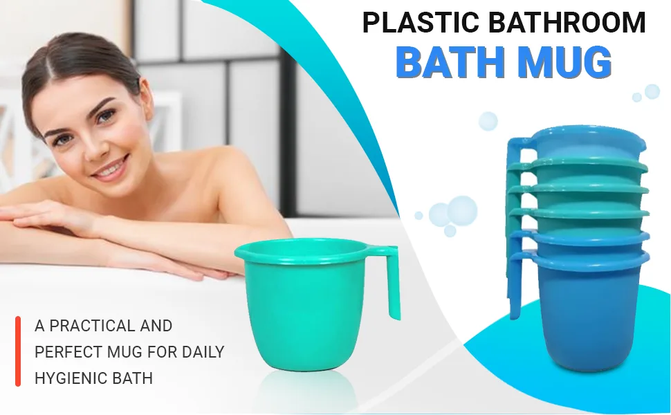 ATCUSA Plastic Mugs for Bathroom Bath Accessory x 1 Mug Bathing Mugs Dabba camping mug, certified bathing water mug - 1.5 litre capacity - Assorted colors - SPN-SELR