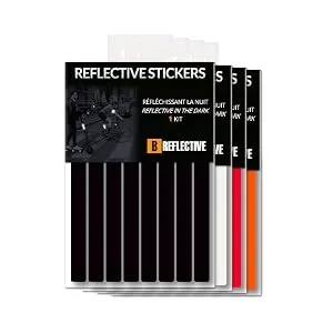 B REFLECTIVE - Set of 8 Retro Reflective Stickers for Scooters, Bikes, Motorcycles. - Multi Support Strips - High Visibility - 3M Technology - Maximum grip Black 8 strips of 0,45" (1,15cm) wide - reflective, stickers, colored