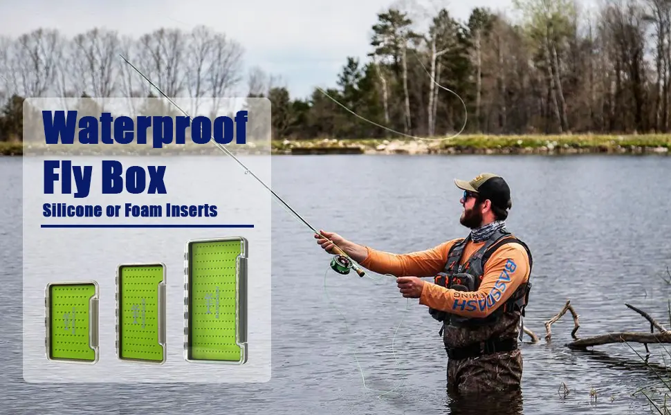 Bassdash Waterproof Fly Box Single/Double Sided Fishing Flies Storage With Foam/Silicone Slits Insert Type 8 - 121 Silicone Slits 7.4"x4.1"x0.7 - fly box
