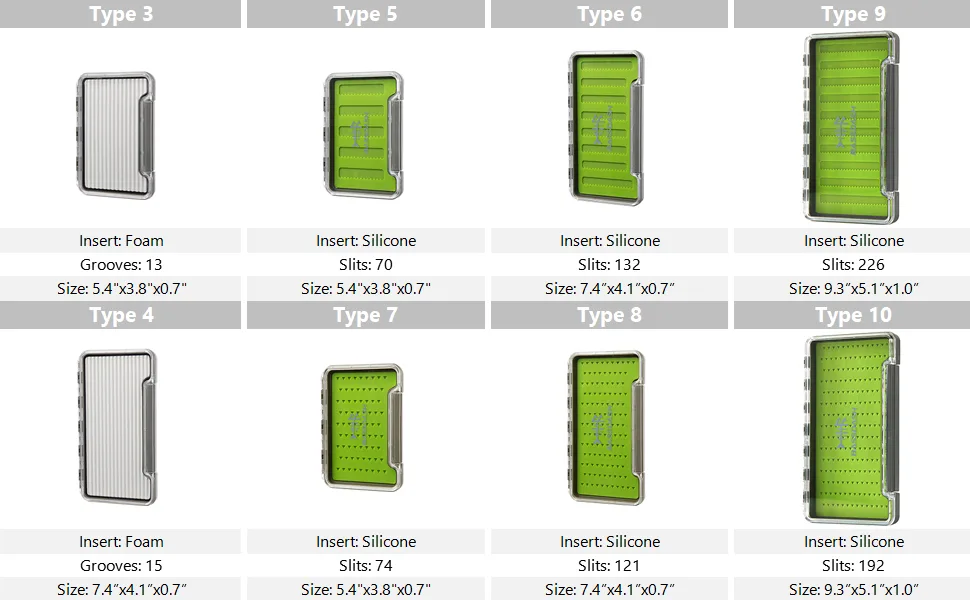 Bassdash Waterproof Fly Box Single/Double Sided Fishing Flies Storage With Foam/Silicone Slits Insert Type 8 - 121 Silicone Slits 7.4"x4.1"x0.7 - fly boxes
